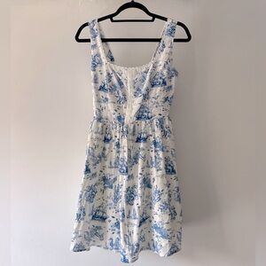 NWT Avec Les Filles Mermaid Toile-Print Linen-Blend Dress